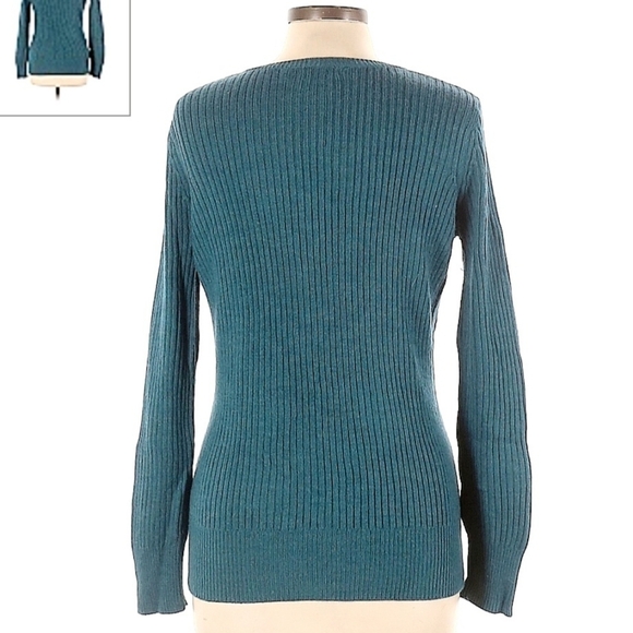 The Limited Teal Wool Blend Pullover V-Neck Open Knit Sweater Women's Large L - Picture 2 of 7